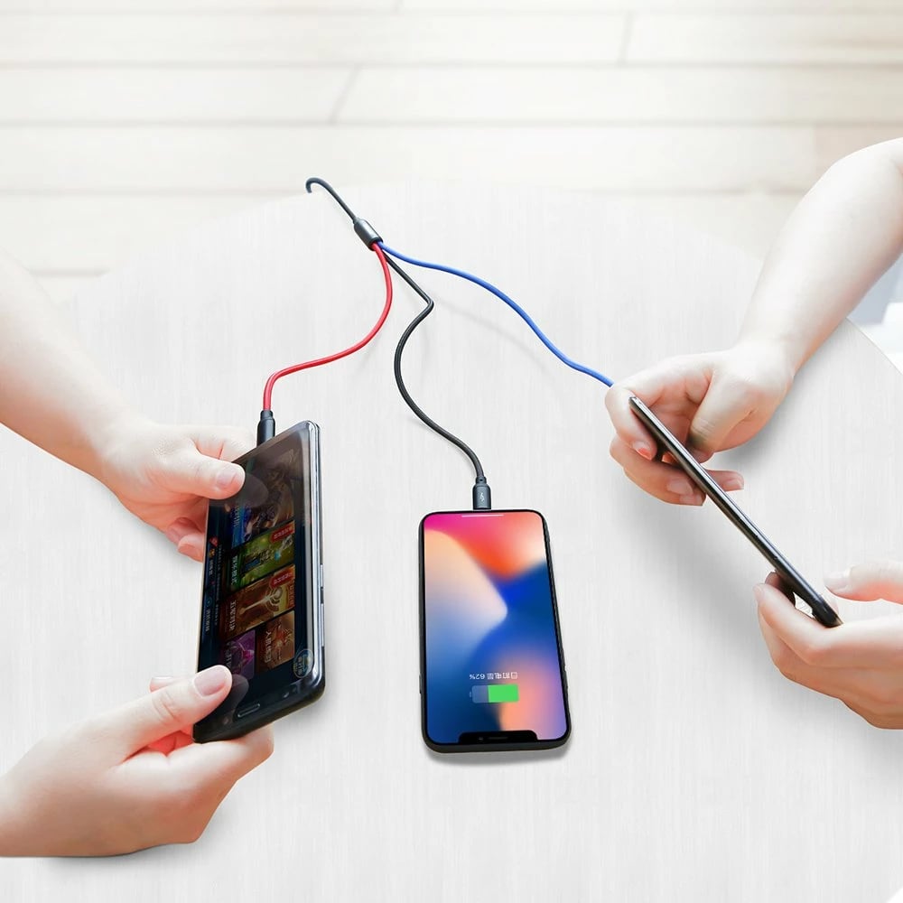 Kabllo 3-në-1 Baseus Three Primary Colors CAMLT-BSY01, 1.2m, USB-A në micro USB/Lightning/USB-C, e zezë/kuqe/kaltër Kabllo 3-në-1 Baseus Three Primary Colors CAMLT-BSY01, 1.2m, USB-A në micro USB/Lightning/USB-C, e zezë/kuqe/kaltër