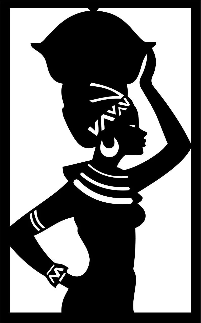 Aksesor dekorativ metalik për mur, Wallity, motiv afrikan, ngjyrë e zezë, 35x56cm