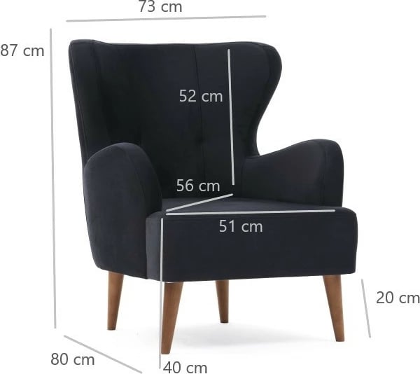 Karrige Wing Karina, kadife, ngjyrë antracit