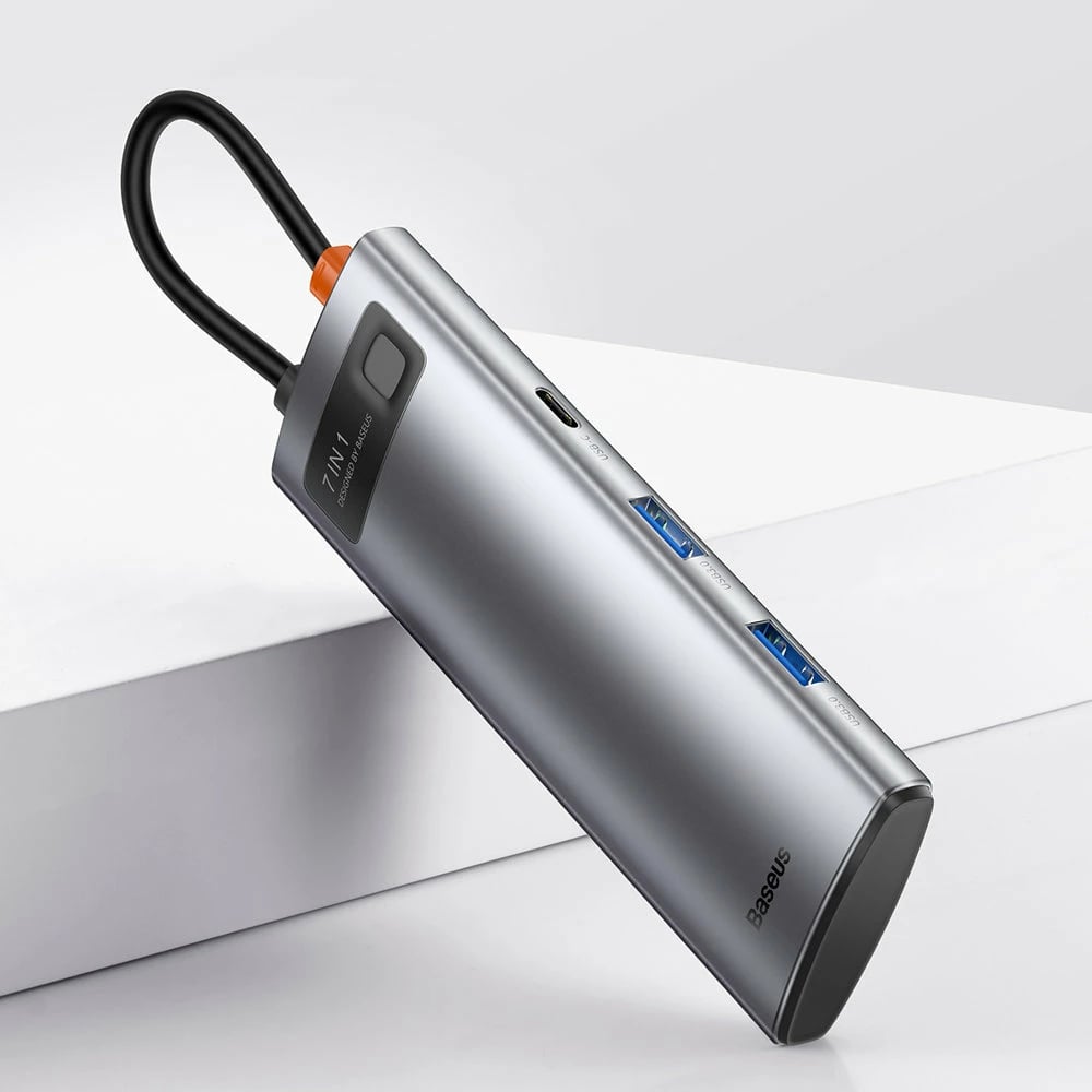 Kasë USB HUB Baseus Metal Gleam Series 7in1, USB-C, HDMI, TF, PD, Gri