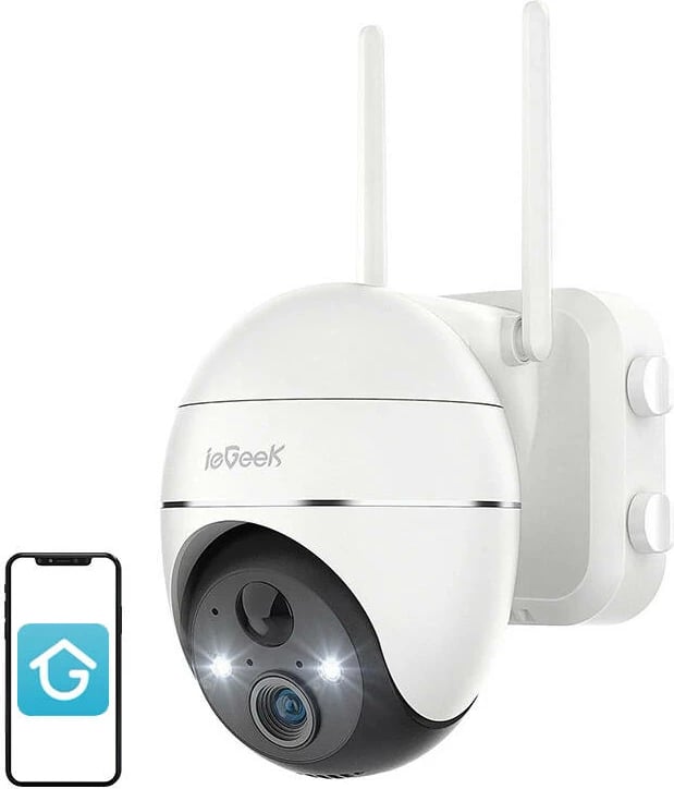 Kamerë sigurie pa tela ieGeek ZS-GX1S, 3MP, 2K, Wi-Fi, IP65, 5200mAh, e bardhë