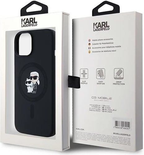 Mbështjellës Karl Lagerfeld Silicone Karl & Choupette MagSafe për iPhone 15/14/13, i zi