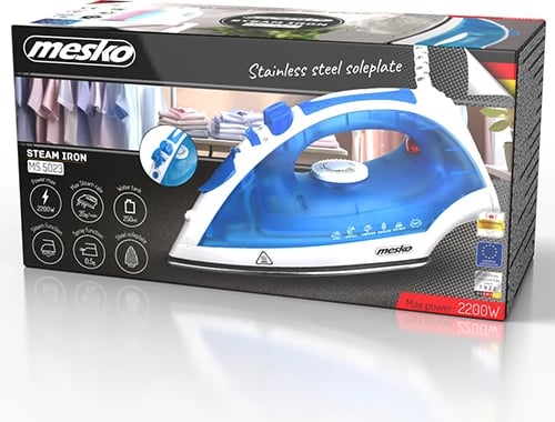 Hekur me avull, Adler, MS 5023, 2200 W, shollë çeliku inox, blu e bardhë