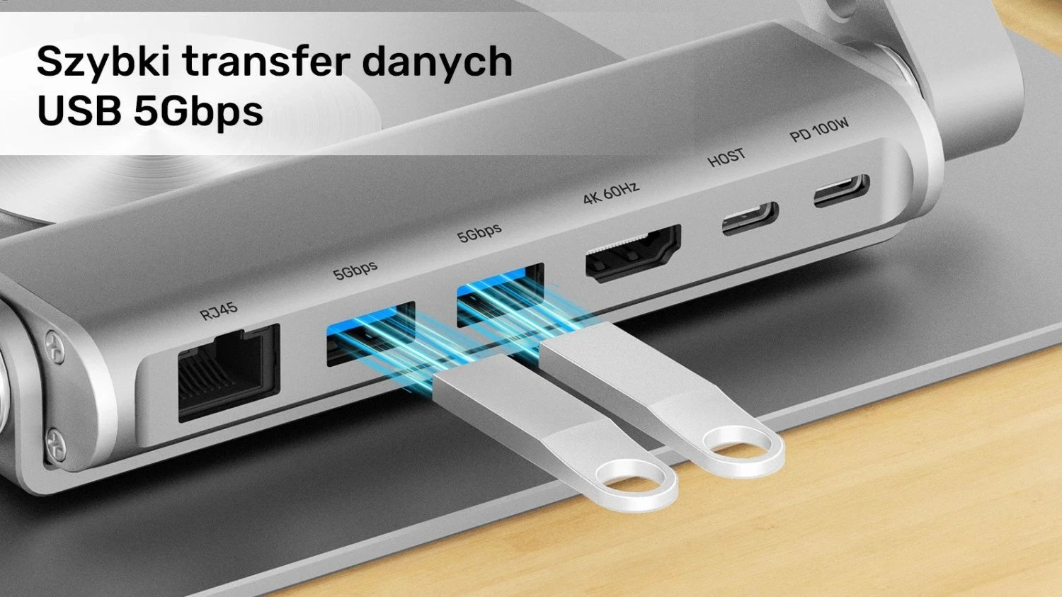 Podstavek për laptop Unitek USB-C HDMI 4K PD 100W, ngjyrë argjendi