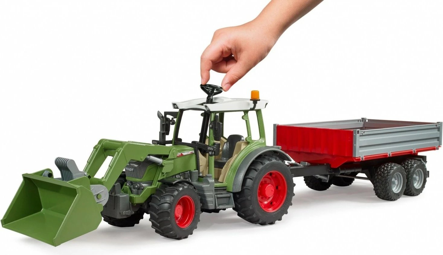 Traktor lodër BRUDER Fendt Vario 211 me ngarkues dhe rimorkio, 1:16, Gjelbër/Gri/E Kuqe