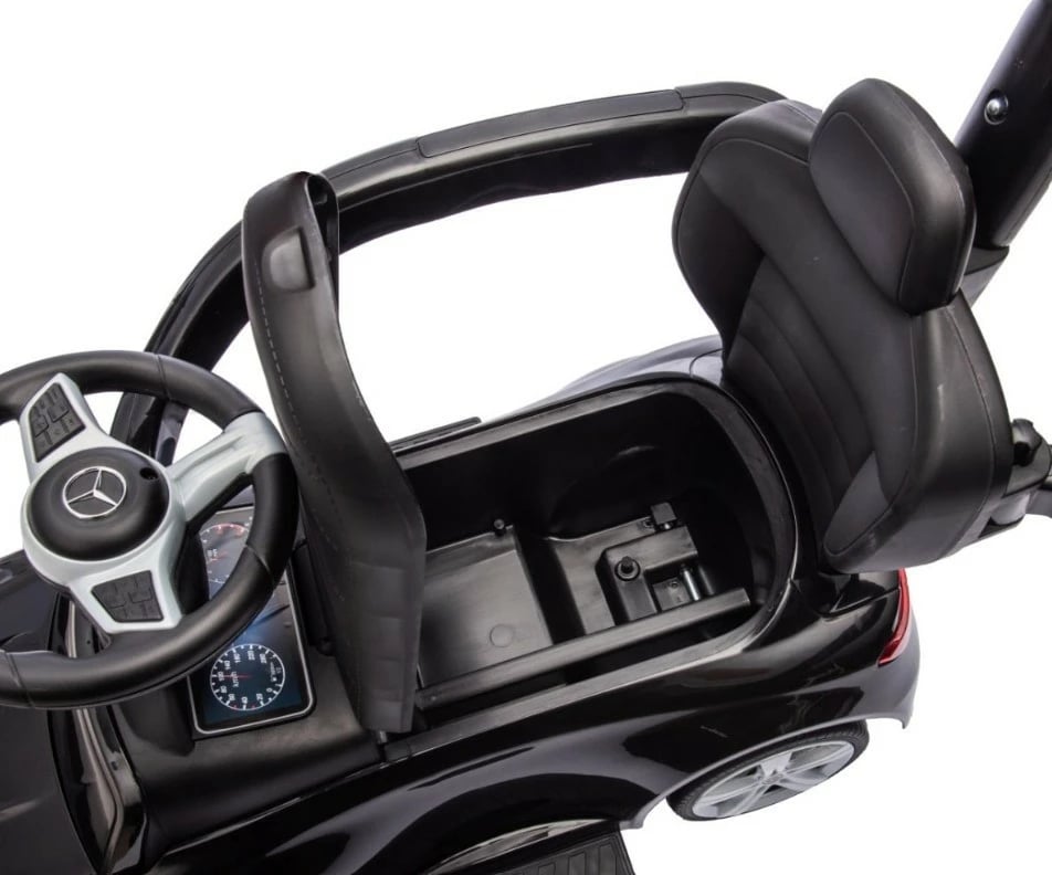 makinë ride-on Milly Mally Mercedes C-Class 6107, 4 rrota, me dorezë shtytëse, me tinguj (AAA), e zezë