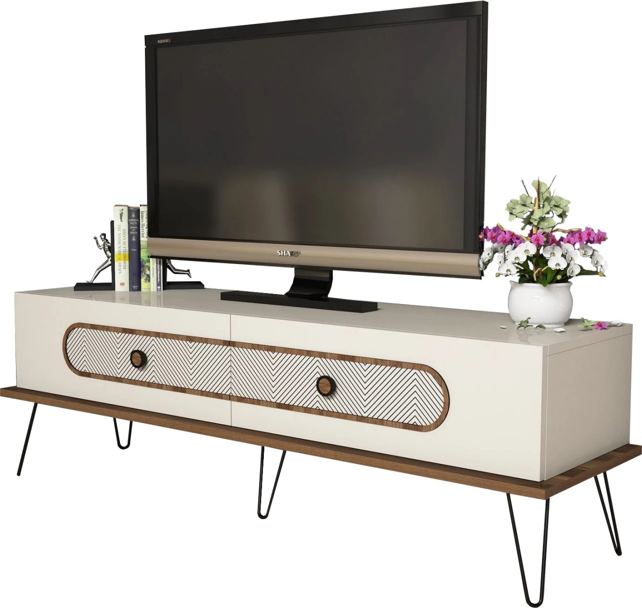 Mbajtës TV FH9511.01 melaminë, ngjyrë krem-metal, 145x40x45H cm
