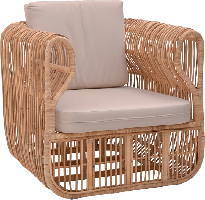 Fotelë Fajole ngjyrë natyrale rattan-jastëk bezhë 86x86x66cm