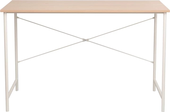 Tavolinë pune Senzia, ngjyrë natyrale, kornizë metalike e bardhë, 120x60x75cm