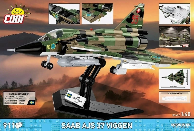 Set blloqesh ndërtimi, Cobi, Saab AJS 37 Viggen COBI-5911, 911 copa, shkallë 1:48, 9+, seri Armed Forces