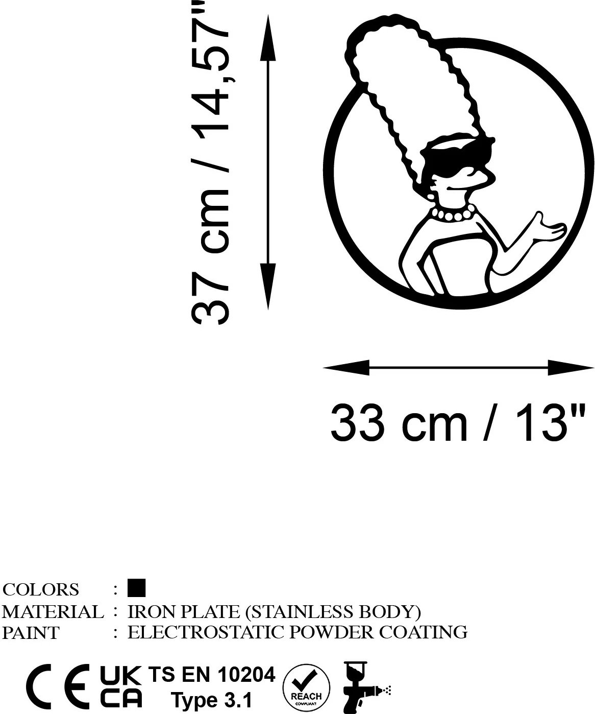 Aksesor dekorativ metalik për mur, Wallity Sımpson 2, ngjyrë e zezë, 33x33cm