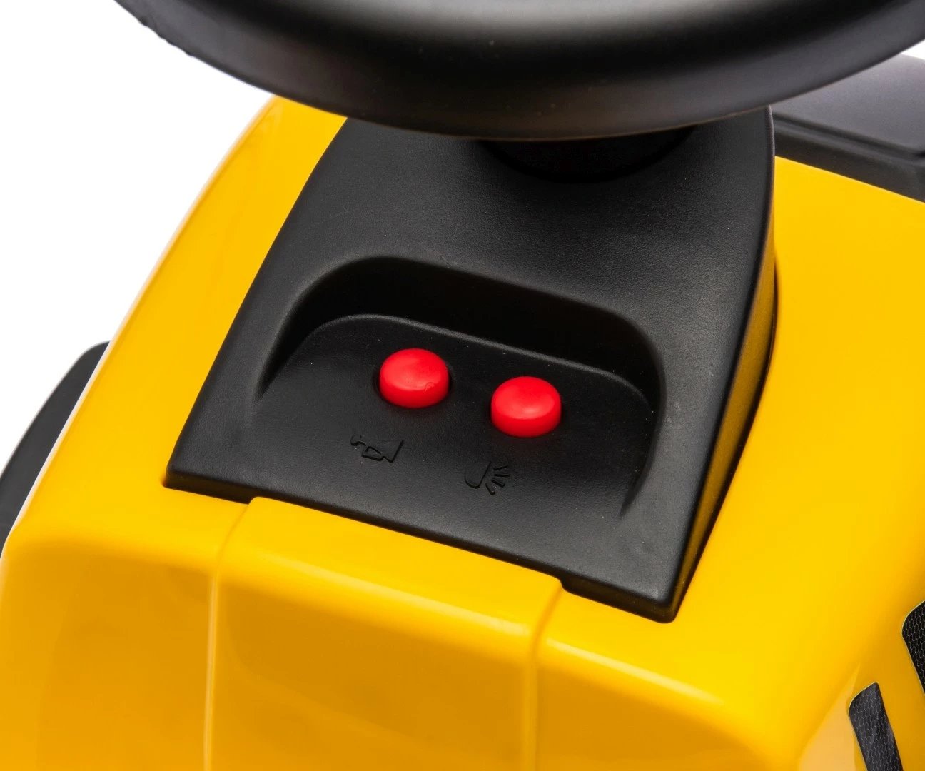 Traktor ride-on, Milly Mally, CAT Tractor 5766, me rimorkio, drita e tinguj, timon me borí, 6 rrota, verdhë/zi, set me lopatë dhe grabujë