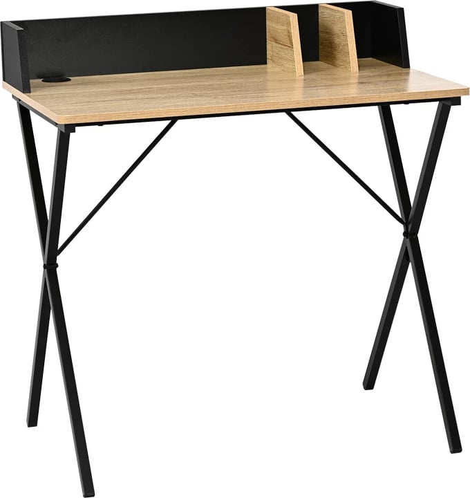 Tavolinë zyre Zervan, ngjyrë lisi me këmbë metalike të zeza, 80x50x84cm