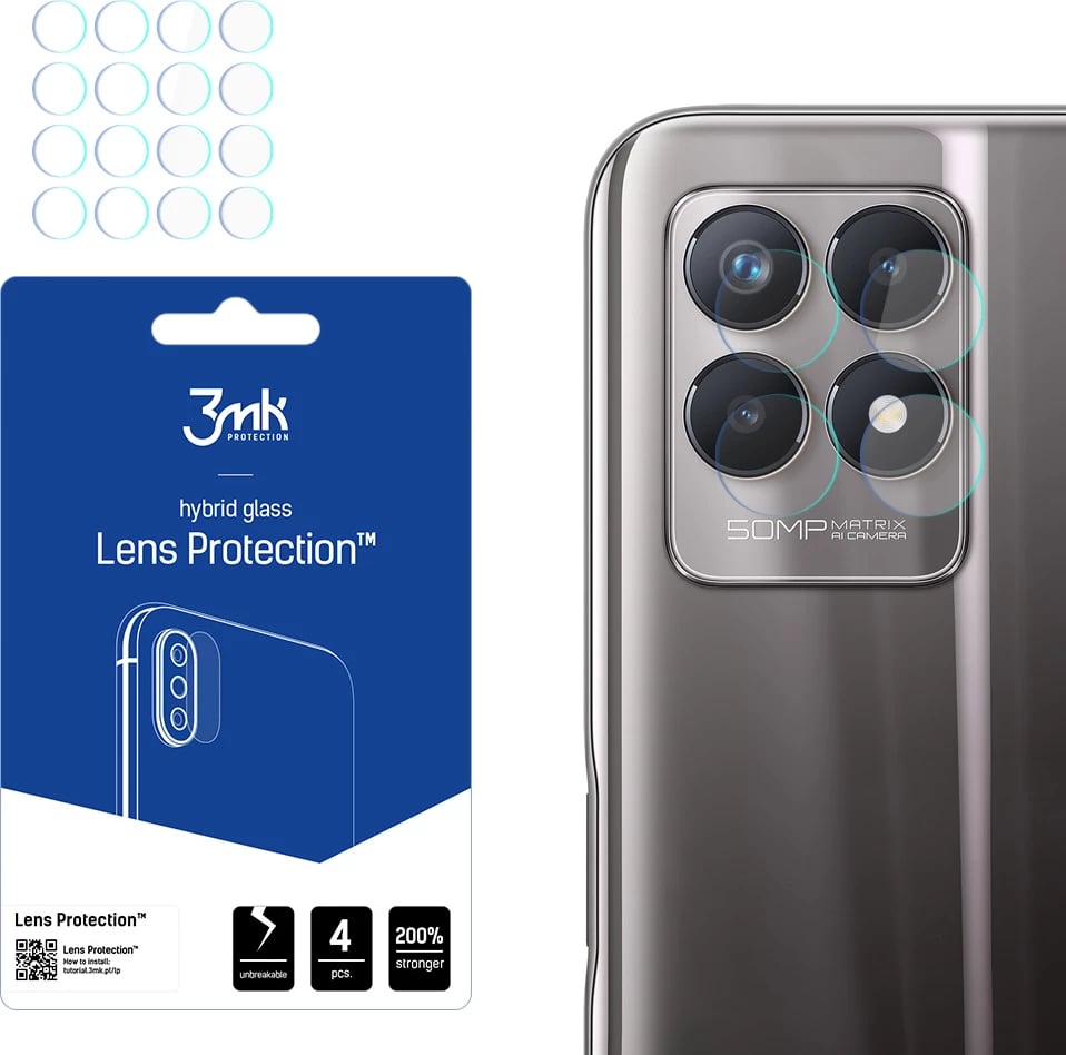 Mbrojtës lente për kamera, 3mk Protection, Lens Protection, për Realme 8i, Transparent, 4 copë