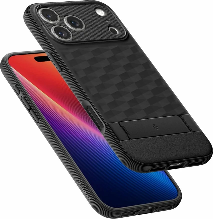 Mbështjellës, Spigen, Parallax "S" MagSafe për iPhone 17 Pro Max, TPU, me stand të palosshëm, e zezë mat