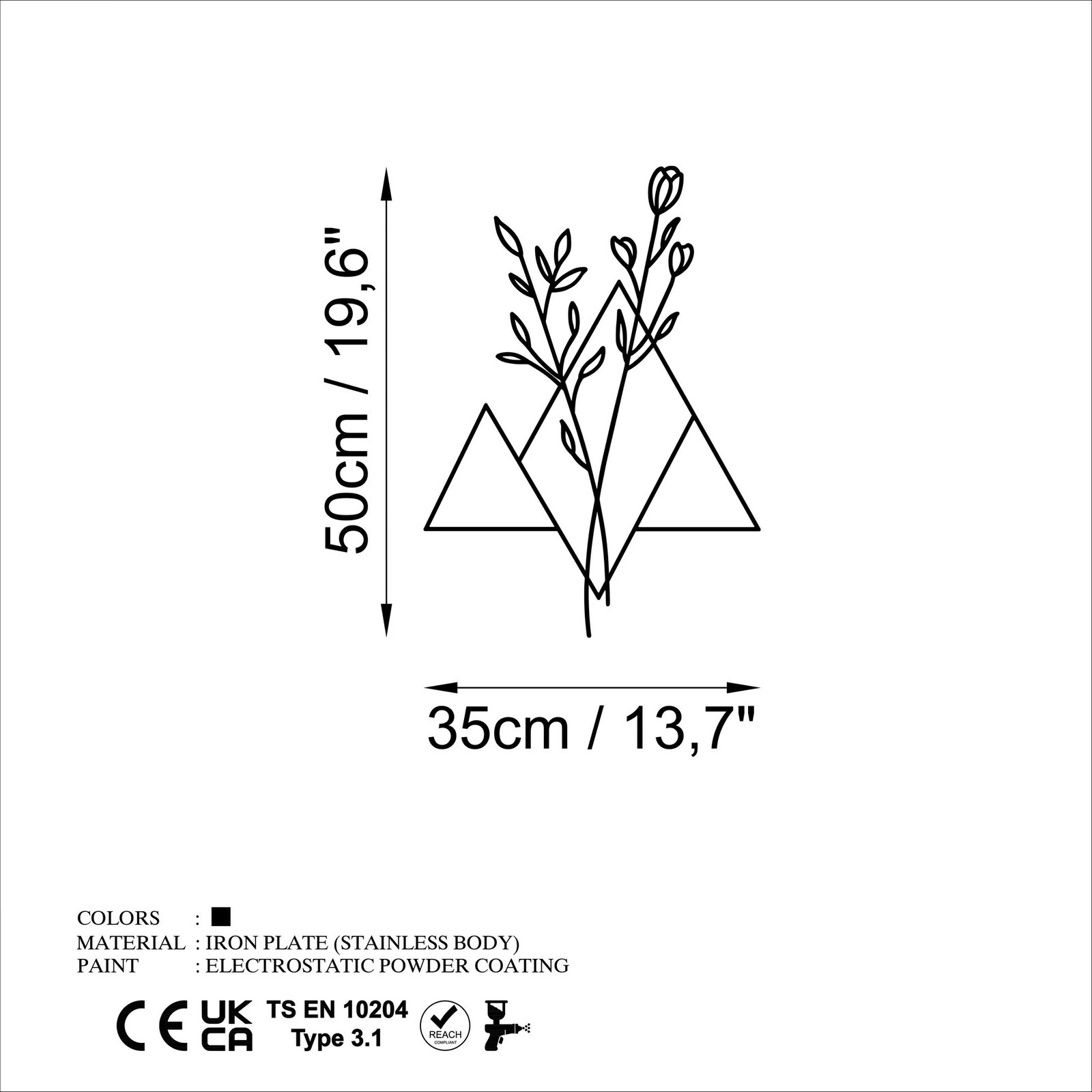 Aksesor dekorativ metalik për mur, lule, Wallity, madhësia M