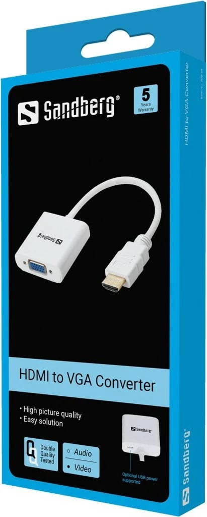 Adapter HDMI në VGA Sandberg, VGA (D-Sub), HDMI Type A (Standard), Bardhë