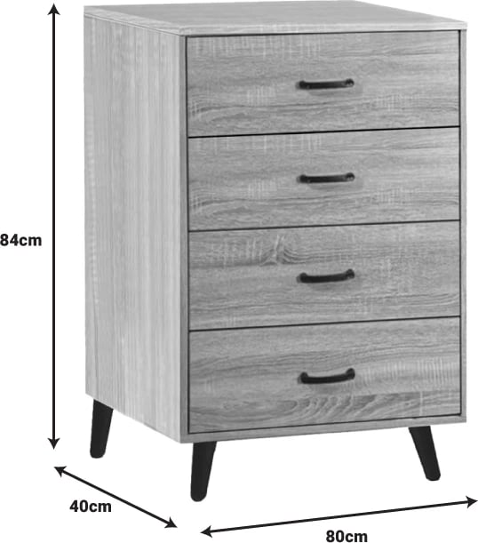 Komodinë me sirtarë mdf, ngjyrë natyrale, këmbë metalike të zeza, 80x40x84cm