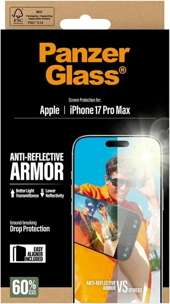 Xham mbrojtës PanzerGlass Armor Anti-Reflective EasyAligner për iPhone 17 Pro Max transparent
