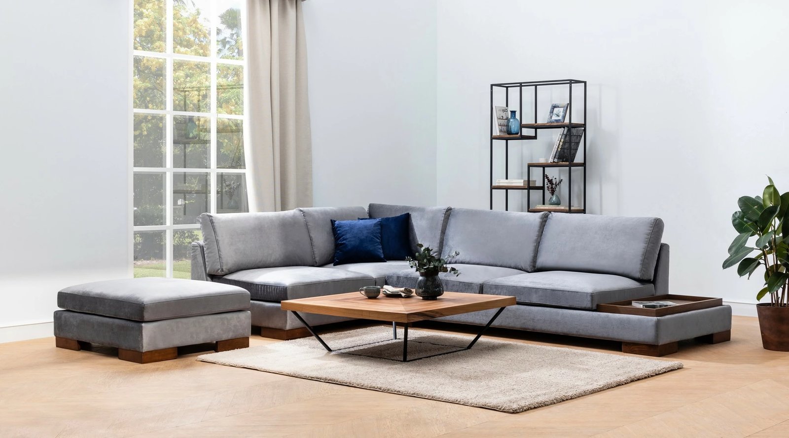 Këndare Tulip me pouf, ngjyrë gri e errët, Atelier del Sofa