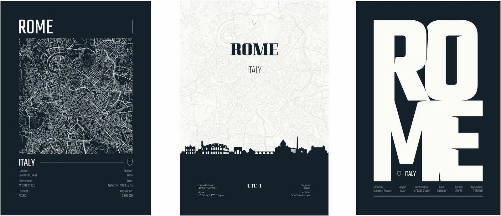 Set pikturash dekorative me kornizë MDF, 3 copë, Wallity, Mp3-00121, 40x50cm