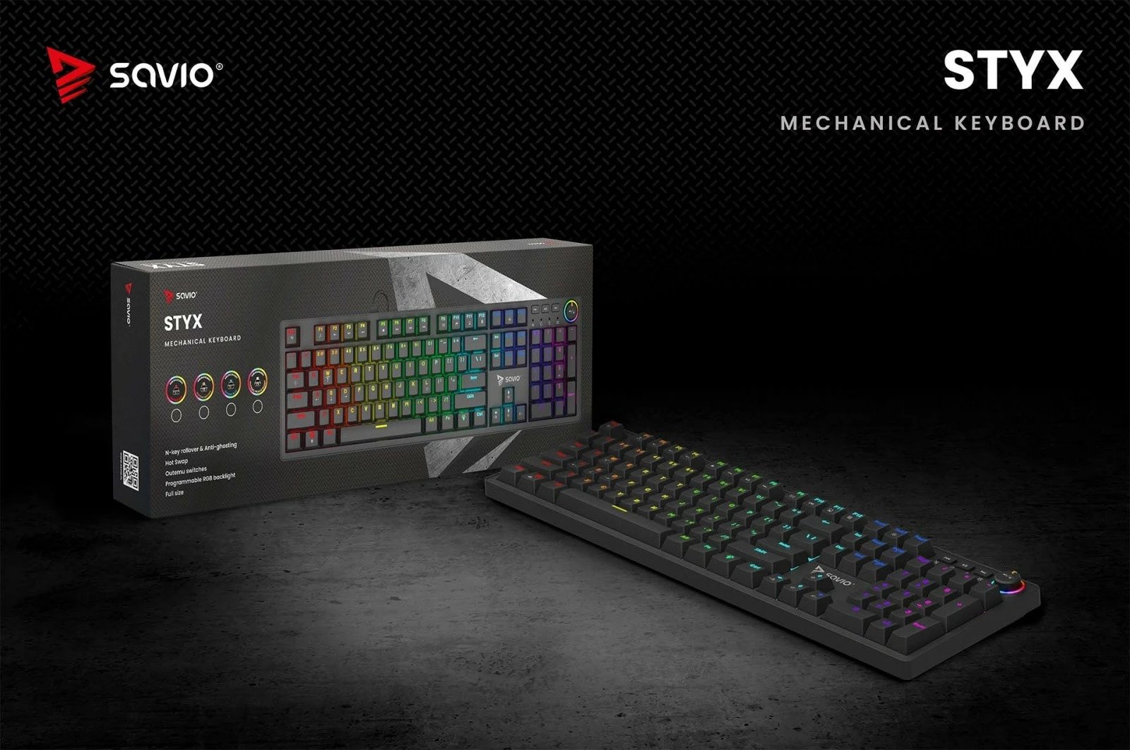 Tastierë mekanike Savio STYX RED, RGB, Hot Swap, me kabllo, e zezë Tastierë mekanike Savio STYX RED, RGB, Hot Swap, me kabllo, e zezë