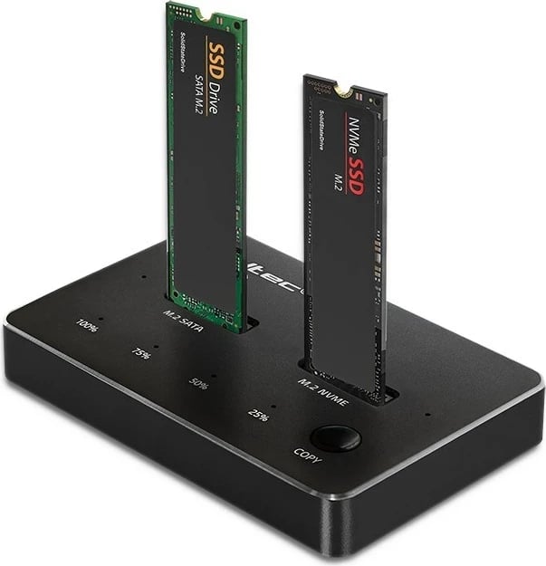 Kasë SSD Qoltec 52274, M.2, NVMe/SATA, USB-C, DUAL 2 x 2TB, e zezë