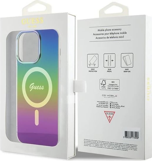 Mbështjellës Guess IML Iridescent MagSafe për iPhone 15 Pro, e zezë