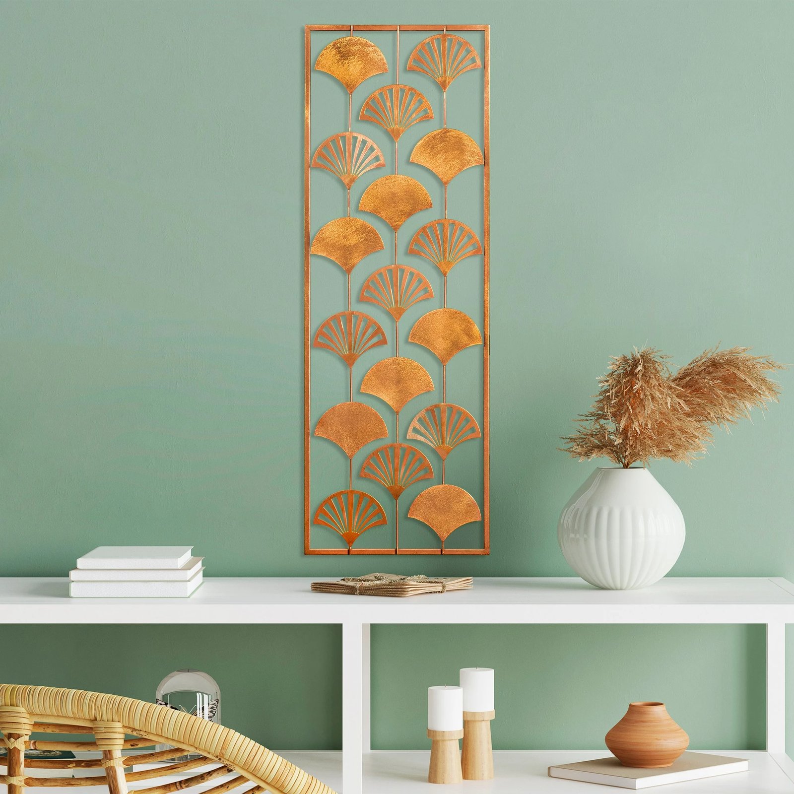 Aksesor dekorativ metalik për mur, Wallity, formë ventilatori, shumëngjyrësh, 32x90cm