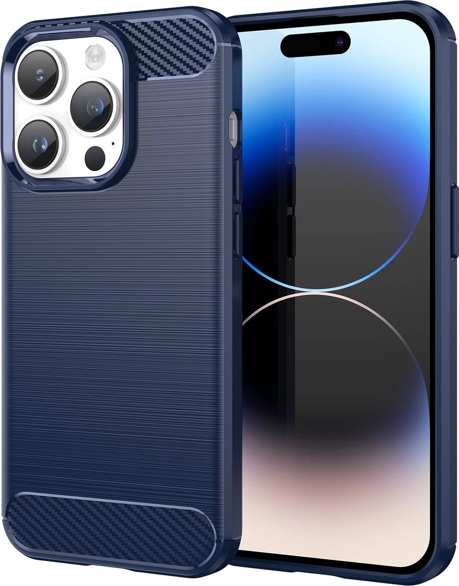 Mbështjellës Hurtel Carbon Case për iPhone 14 Pro Max, TPU, Blu