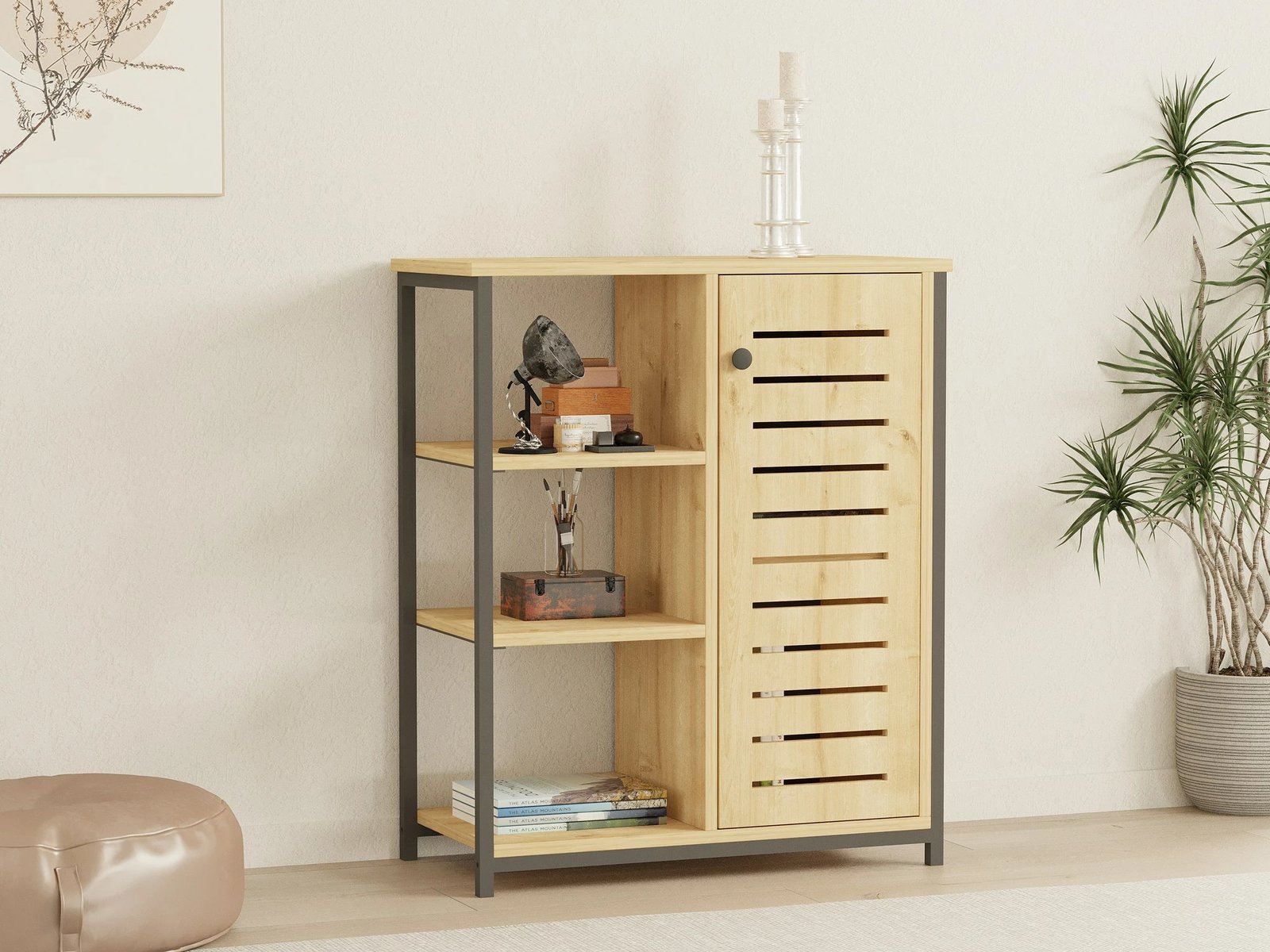 Raft librash Hanah Home, ngjyrë ihlamuri - safir, me kornizë të zezë