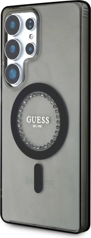 Mbështjellës Guess për Samsung Galaxy S25 Ultra, MagSafe, i zi, me rhinestones