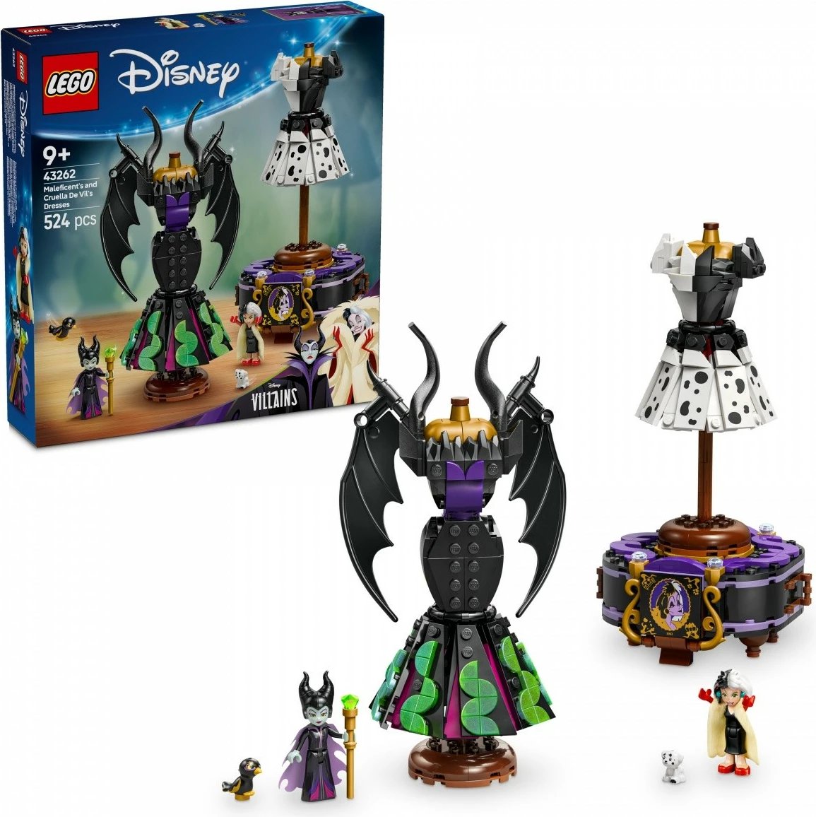 Set LEGO Disney 43262, Fustanet e Maleficent dhe Cruella De Vil, 524 pjesë