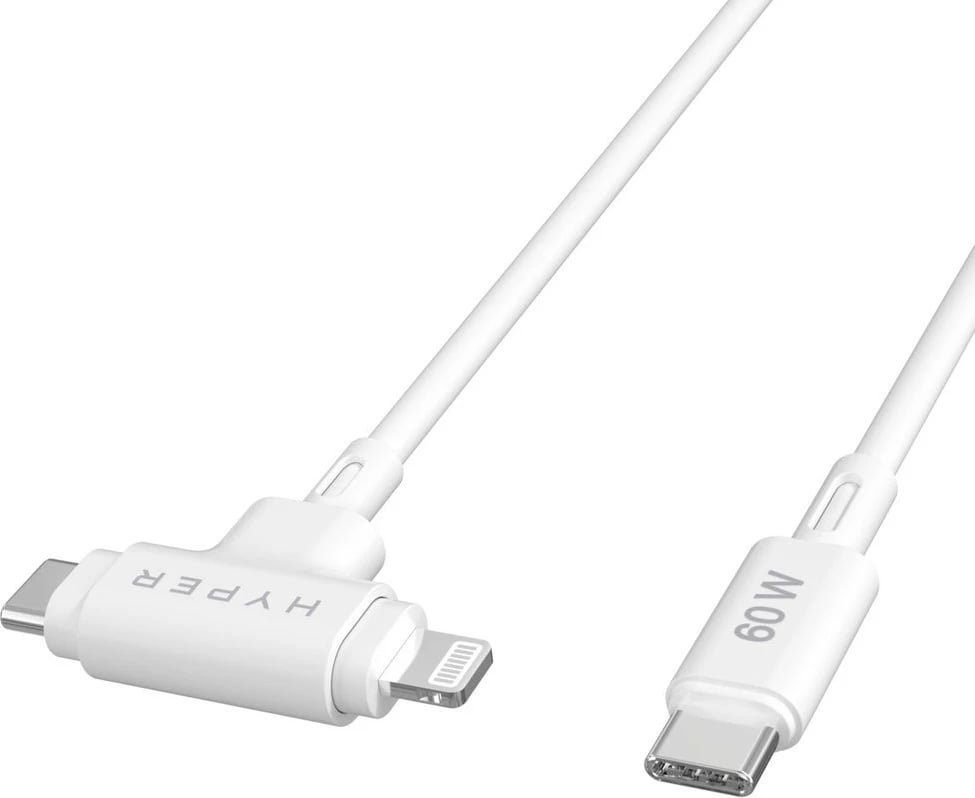 Kabllo Targus HyperJuice USB-C në USB-C/Lightning, 1.5m, 60W, bardhë