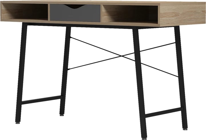 Tavolinë zyre Komo, ngjyrë sonoma-gri, këmbë metalike të zeza, 120x48x76cm