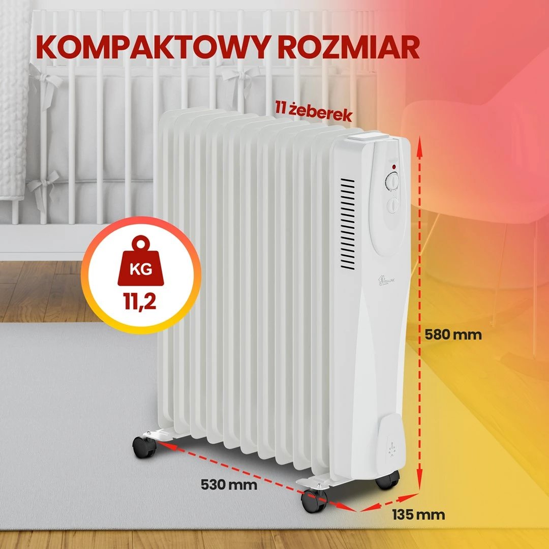 Radiator me vaj Extralink NY-25W1, 2500W, 11 elemente, Bardhë