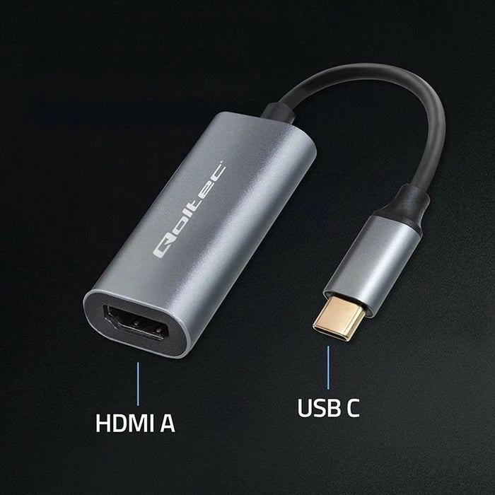 Adapter USB-C në HDMI Qoltec 50331, 4K 60Hz, alumini, zi/grafit