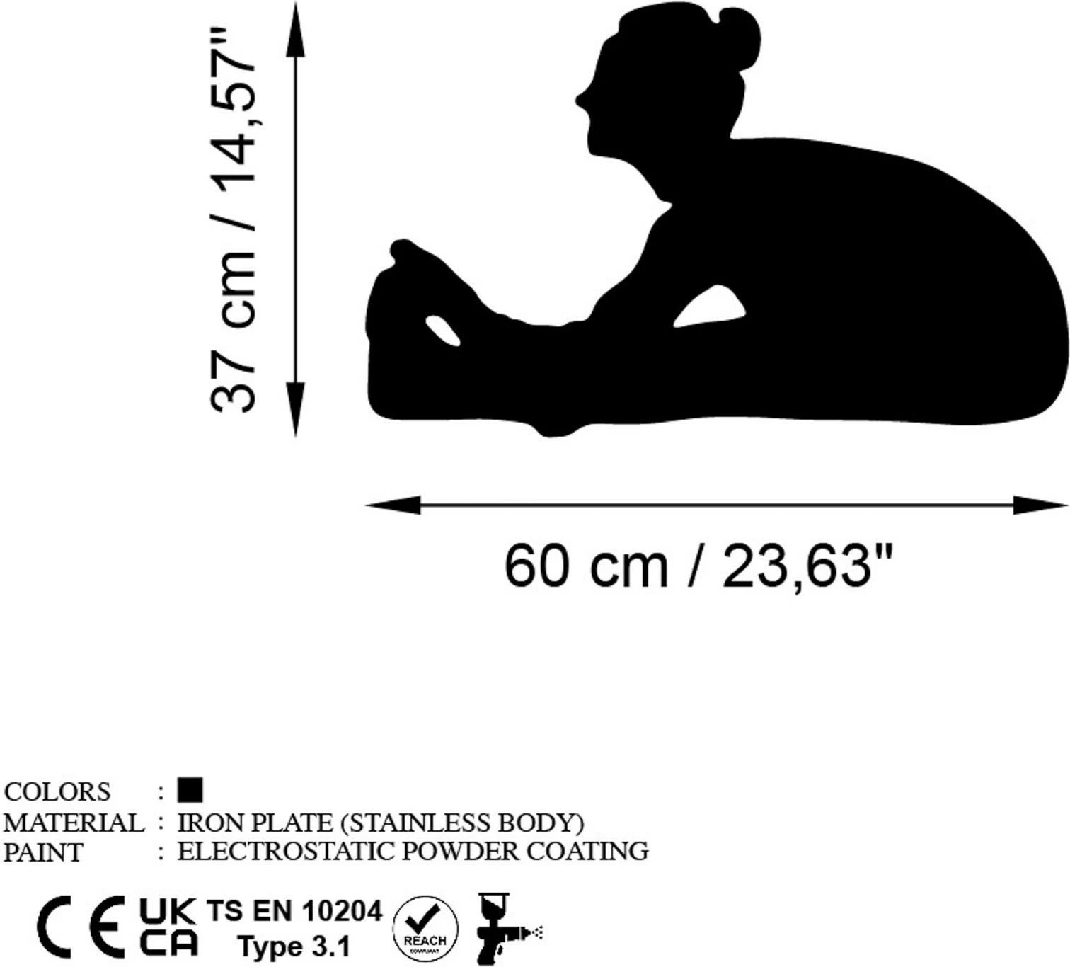 Aksesor dekorativ metalik për mur, Yoga 23, ngjyrë e zezë, 60x37cm