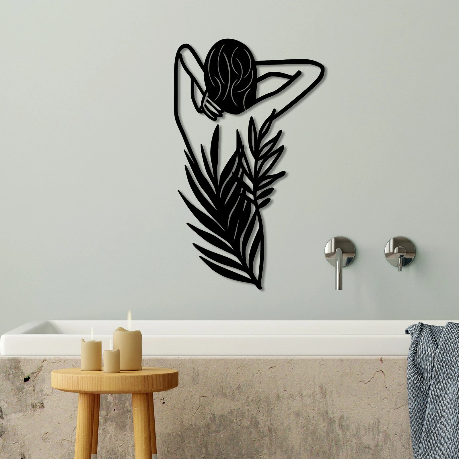 Aksesor dekorativ metalik për mur, grua me lule, Wallity