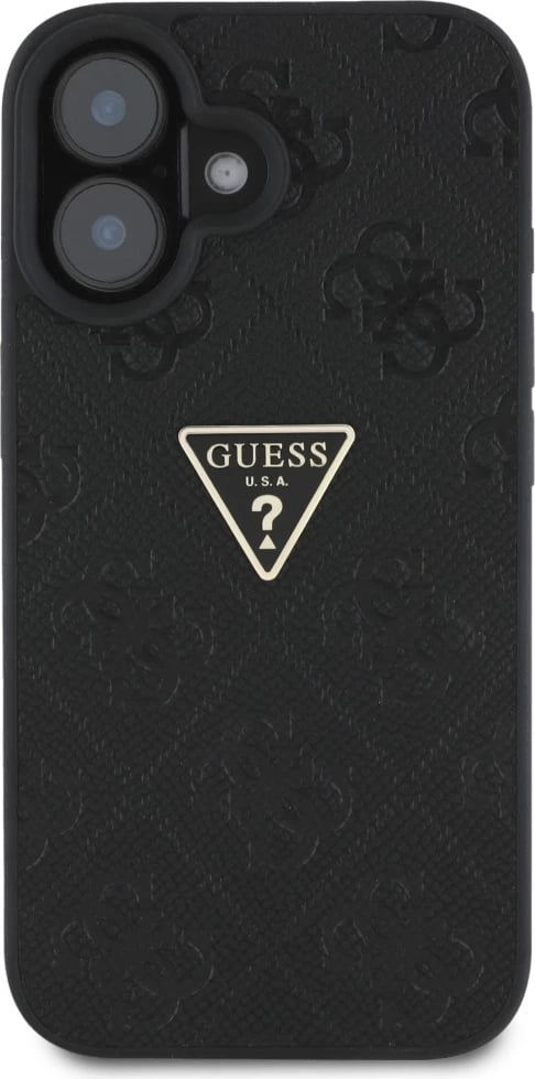 Mbështjellës Guess Hot Stamp 4G Pattern Triangle Metal Logo për iPhone 16, i zi Mbështjellës Guess Hot Stamp 4G Pattern Triangle Metal Logo për iPhone 16, i zi