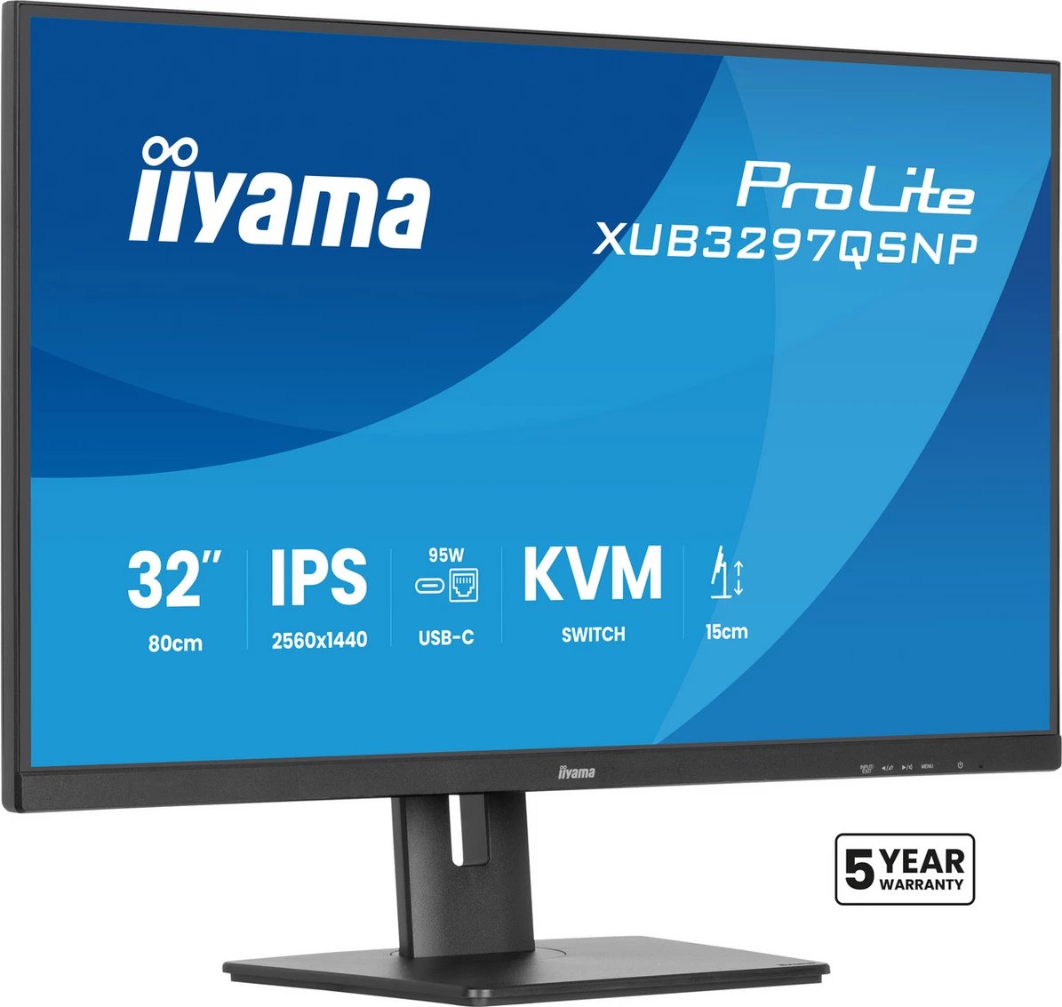 Monitor, Iiyama, ProLite XUB3297QSNP-B1, 32" IPS QHD 2560x1440, USB-C 95W, KVM, i zi