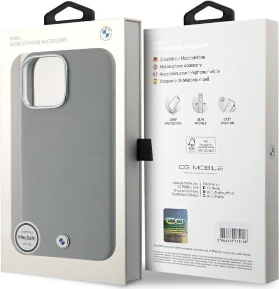 Mbështjellës BMW Sign Full Wrapped Metal MagSafe për iPhone 16 Pro Max, Gri