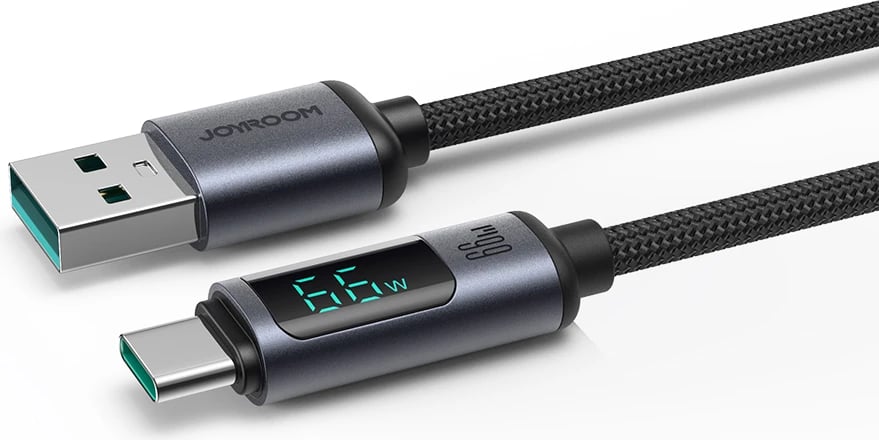 Kabllo Joyroom Prism Series A16, USB-C / USB-A, 1.2m, 66W, me ekran LED, e zezë