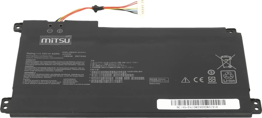 Bateri laptop Mitsu BC/AS-E410, 3550 mAh, për Asus Vivobook E410MA L410MA, 3 qeliza, e zezë