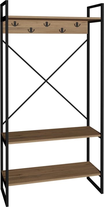 Mobilje hyrëse Levento, ngjyrë lisi me kornizë metalike të zezë, 88x34x180 cm