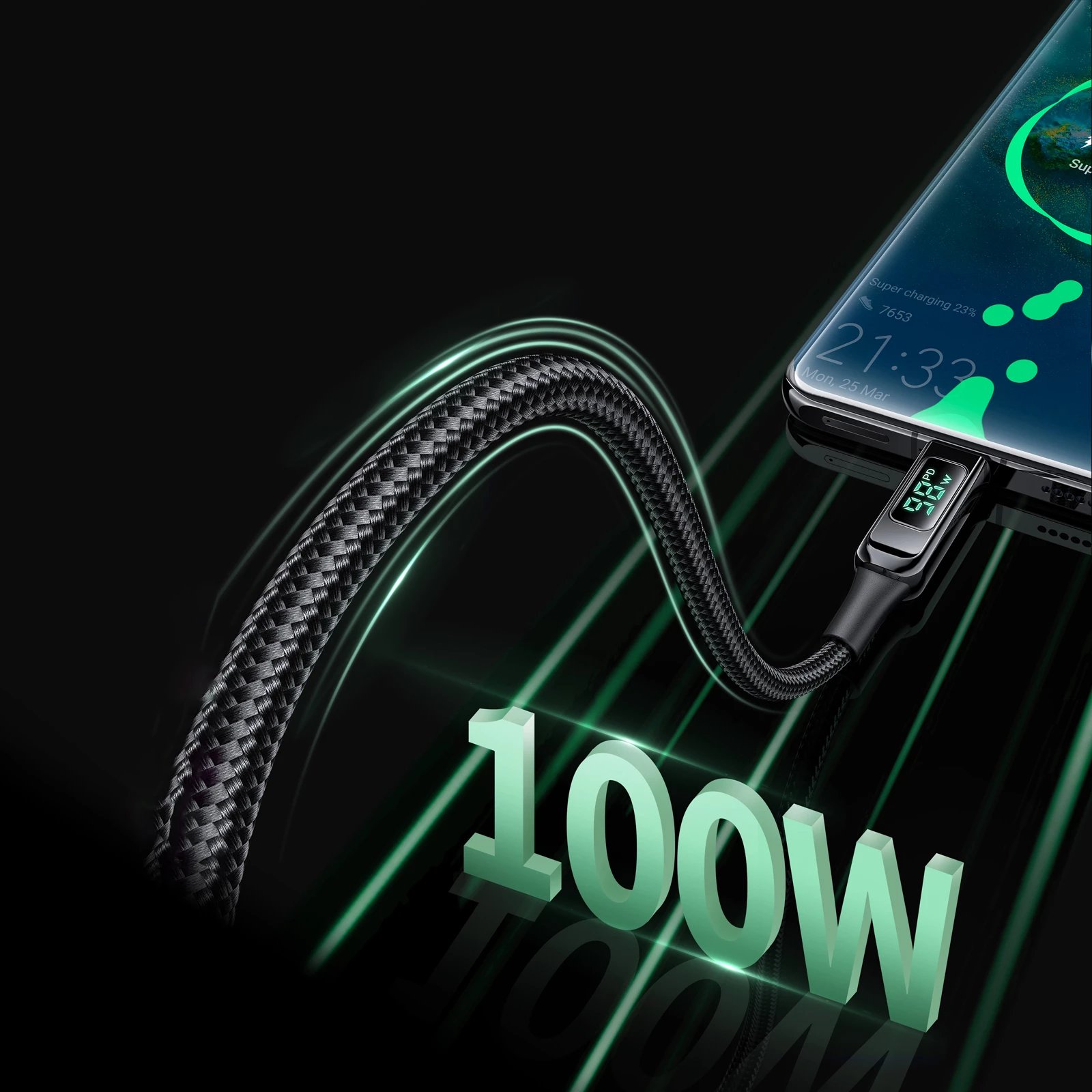 Kabllo Acefast C6-03 USB-C në USB-C, 2m, 100W, Ekran, e zezë