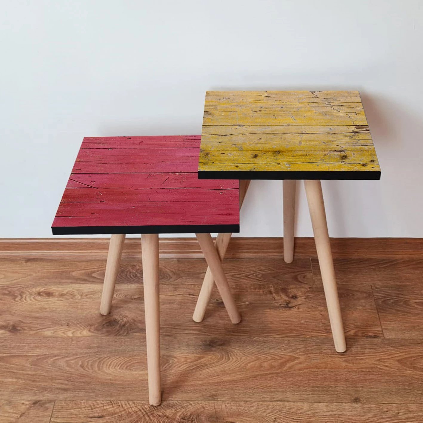 Tavolina ndihmëse të mbivendosura (2 copë), Skye Decor, 2Shp427, rozë dhe verdhë