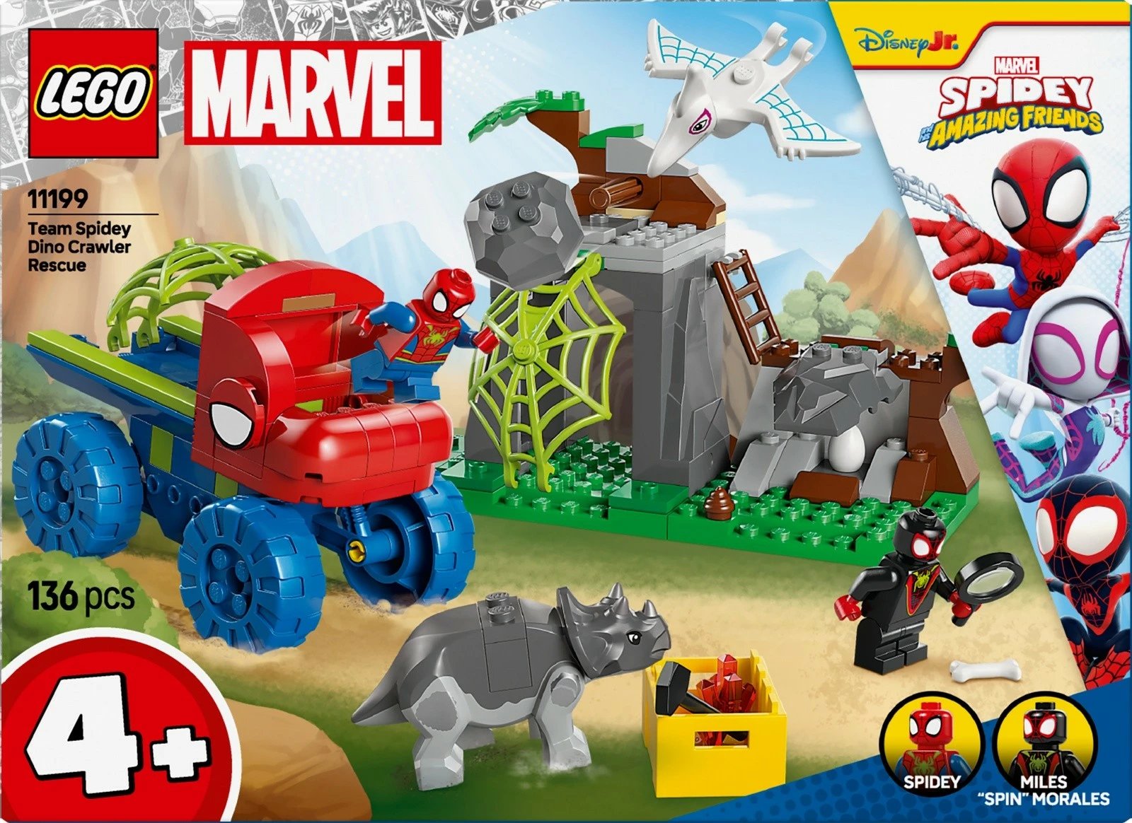 Set LEGO Marvel Spidey and Amazing Friends 11199, 136 pjesë, për fëmijë, me Spidey, Miles Morales, Dino-van, shumëngjyrësh