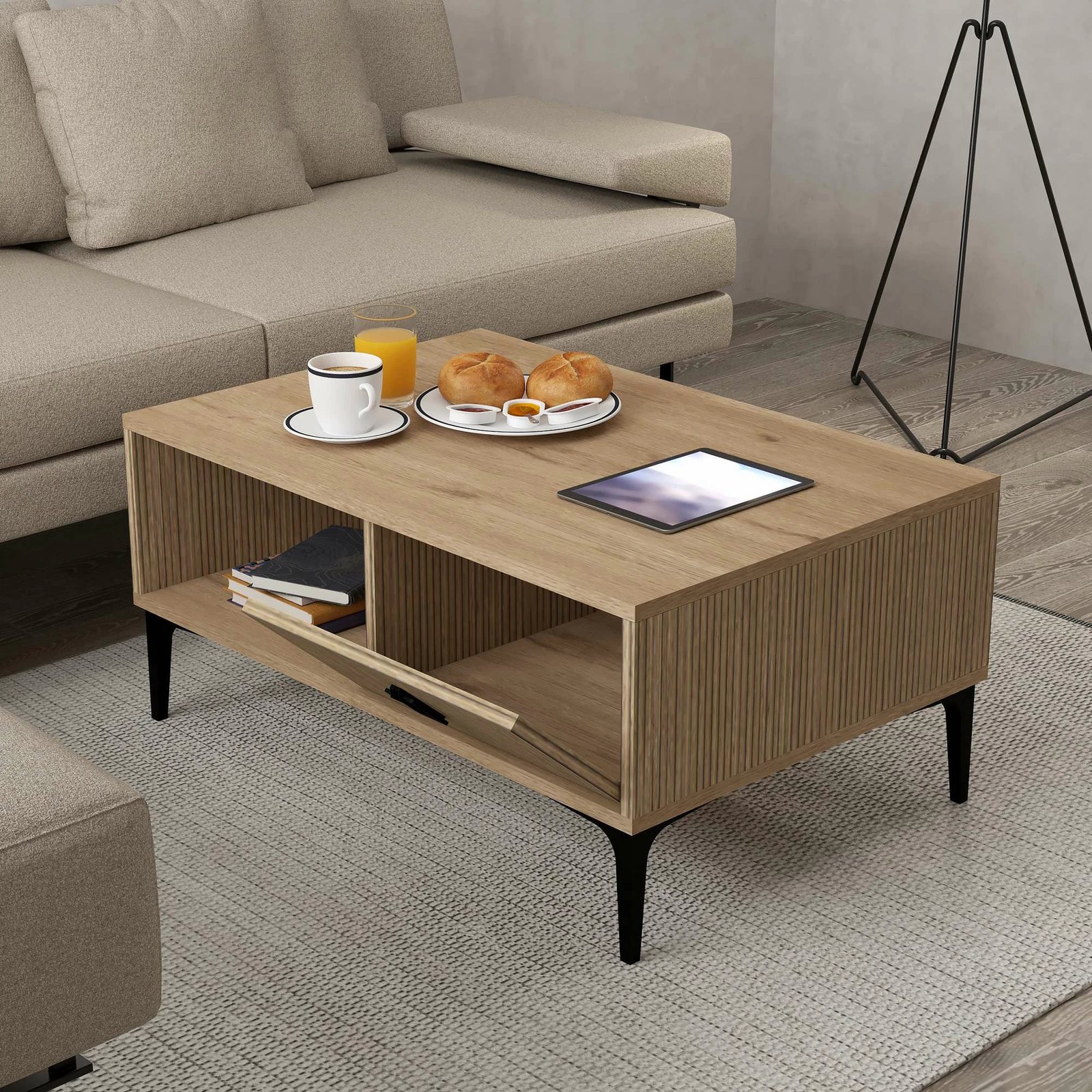 Tavolinë e ulët për kafe, ngjyrë lis safir, Skye Decor, 2004 Sare