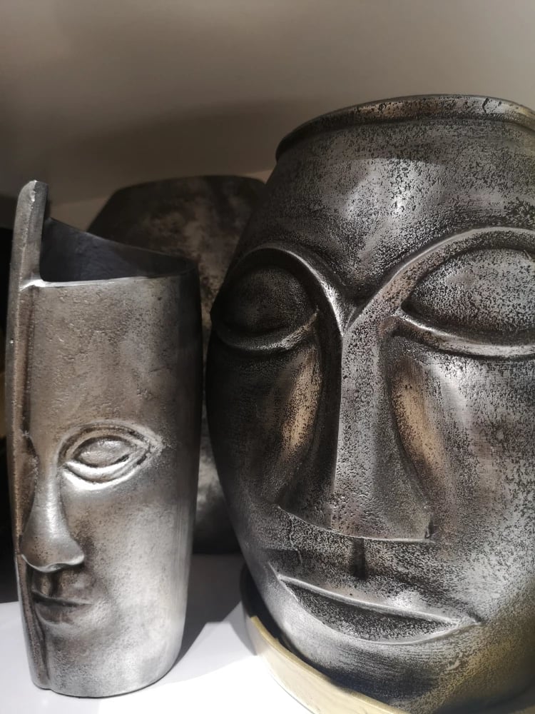 Vazo dekorative, alumin, ngjyrë argjendi antike, 23x23x27cm